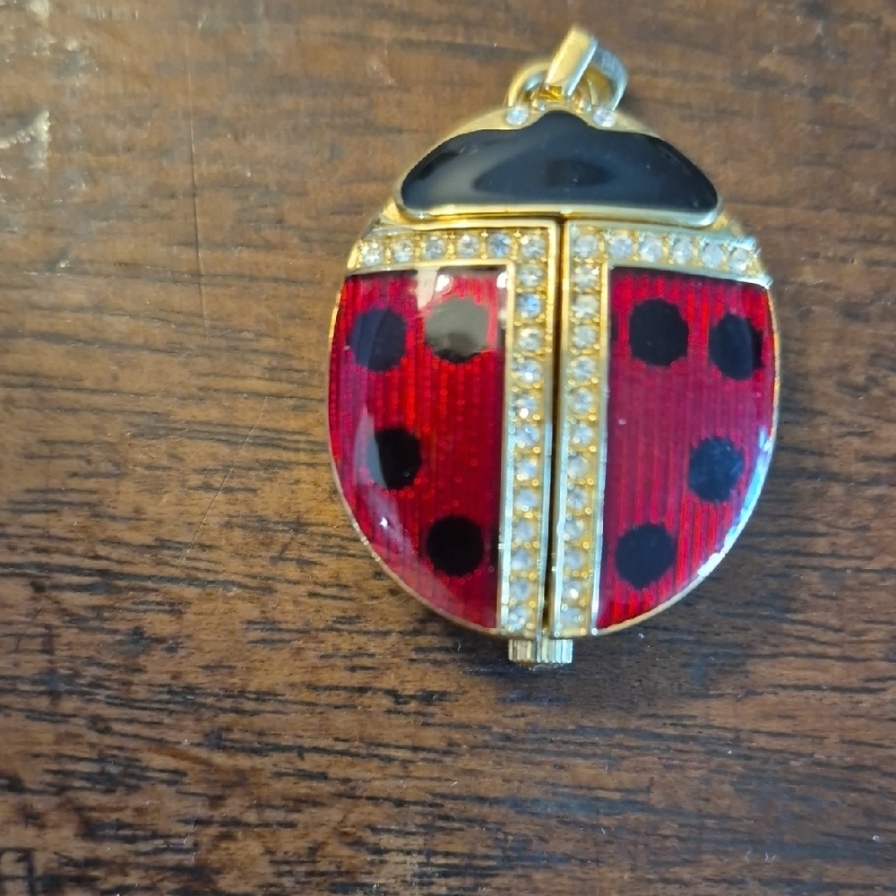 Ladybug Pendant Necklace - Red, Black & Gold Enamel